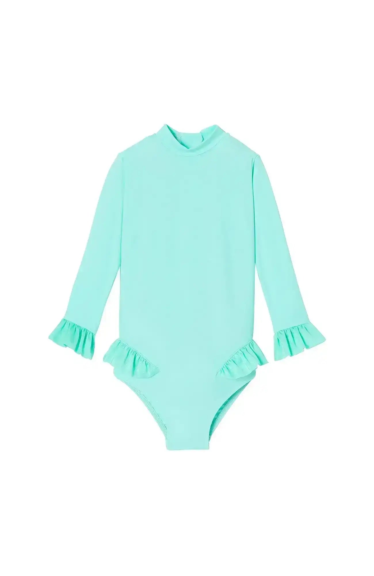 Maillot de bain bébé fille manches longues anti-UV aqua