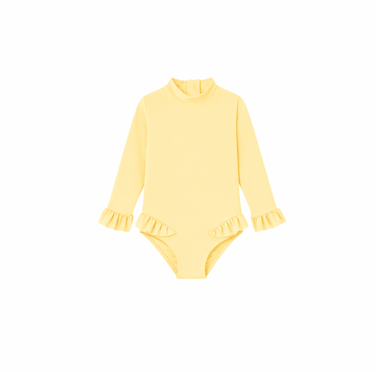 Maillot bébé fille Anti-UV, manches longues jaune pâle | BORA BORA BEBE