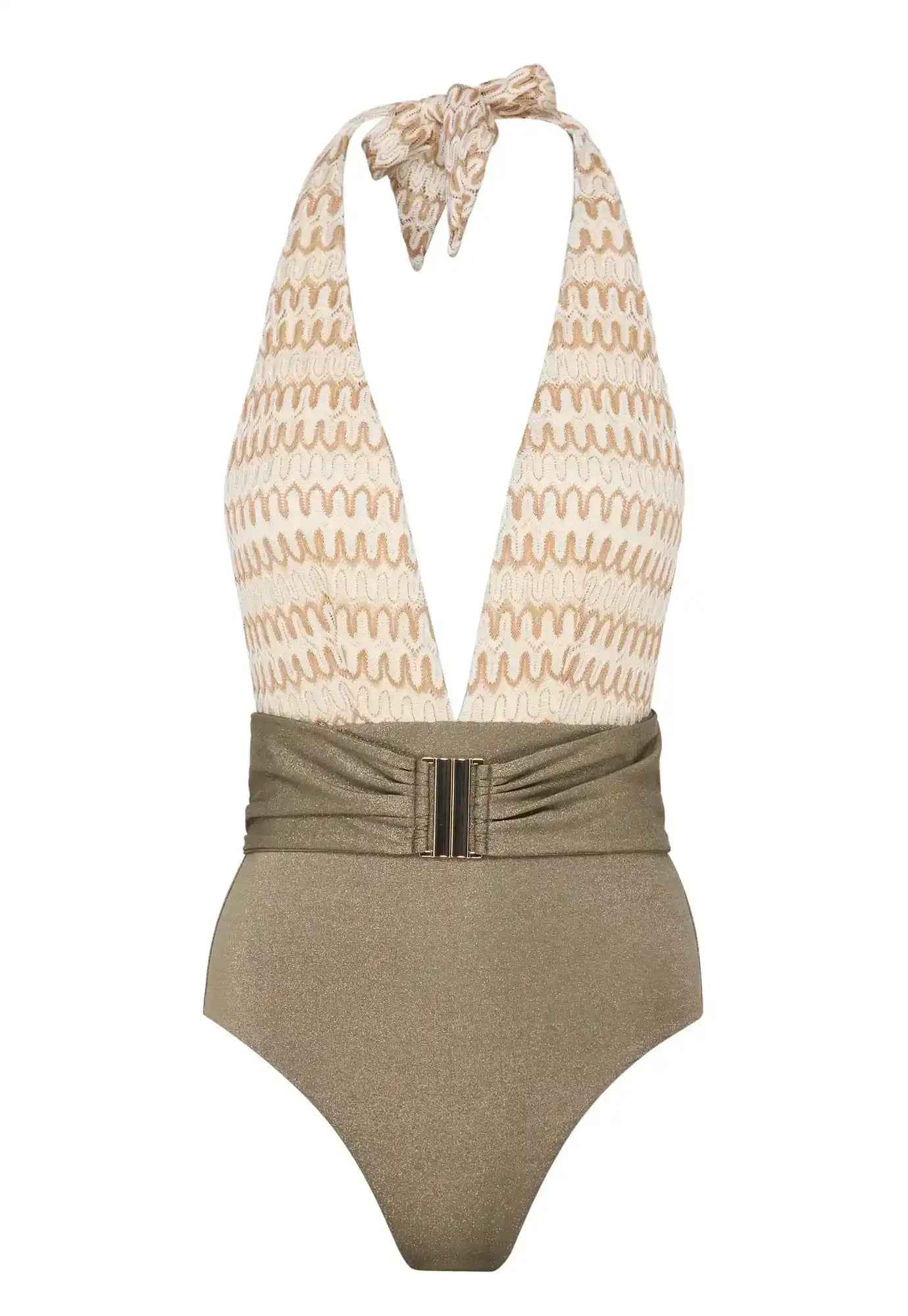 Maillot de bain une pièce femme, crochet écru/kaki  | SUNSET 1P