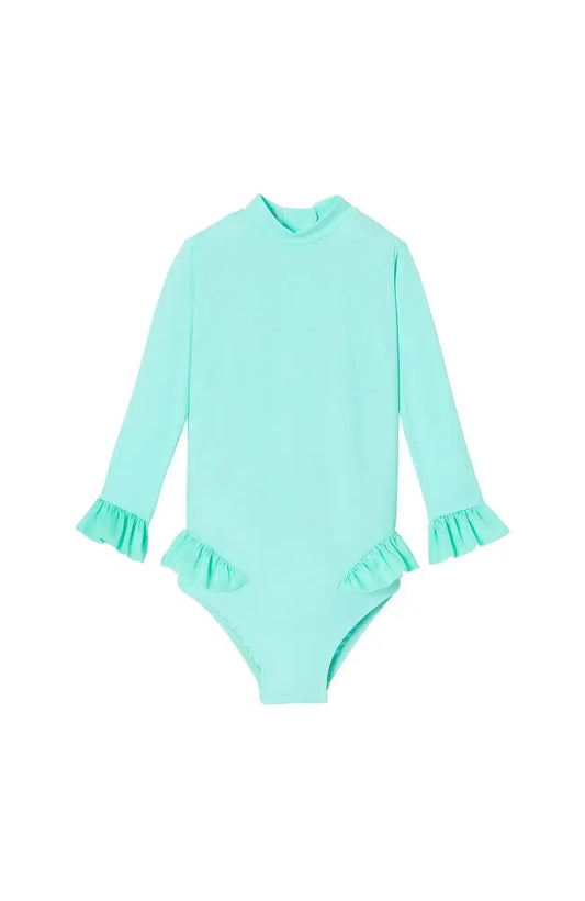 Maillot de bain bébé fille manches longues anti-UV aqua