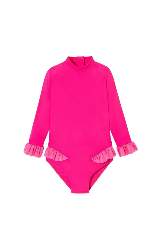 Maillot de bain bébé fille manches longues anti-UV rose bonbon