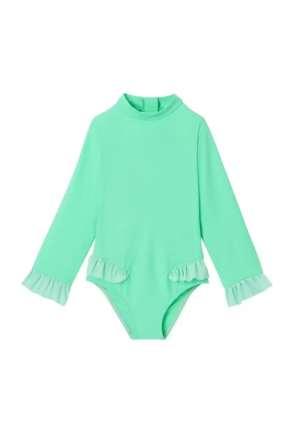 Maillot de bain bébé fille manches longues anti-UV vert menthe