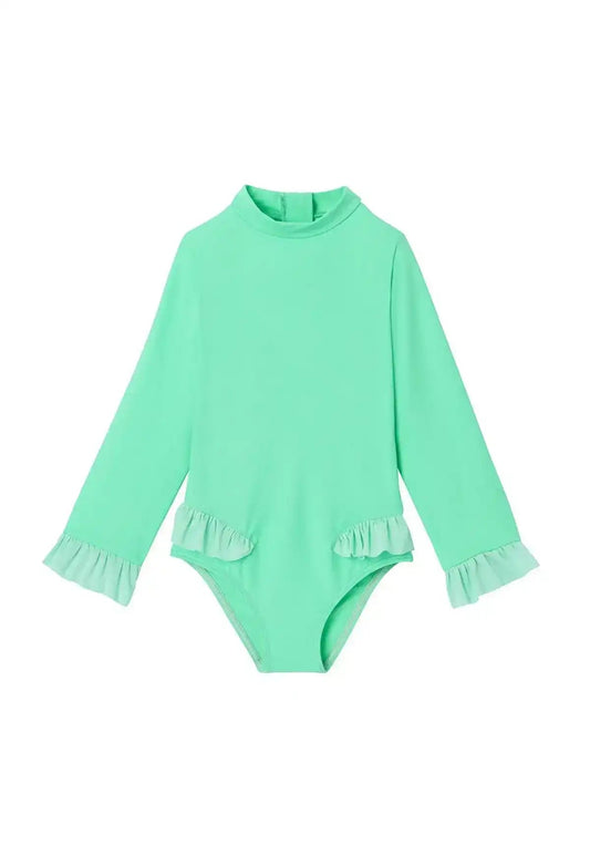 Maillot de bain bébé fille manches longues anti-UV vert menthe