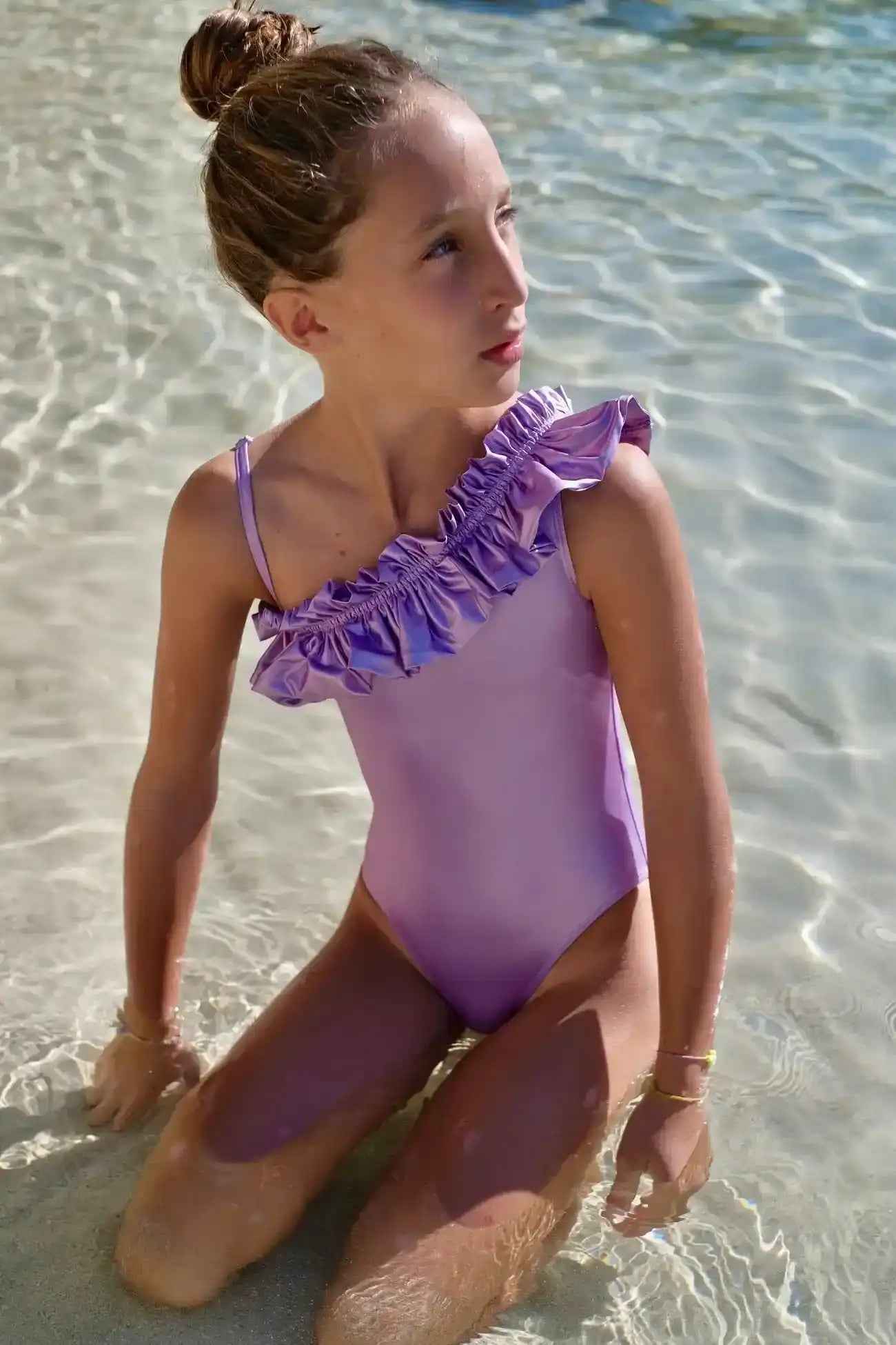 Maillot de bain asymétrique fille, lilas iridescent | VENUS 1P