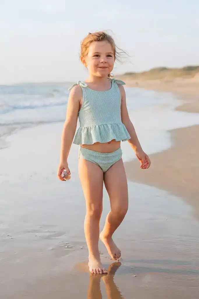 Maillot de bain deux pièces fille rayé vert | CANDY 2P
