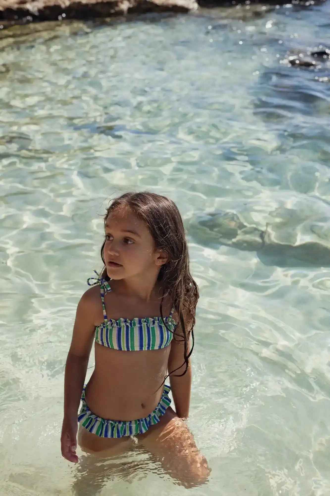 Maillot de bain deux pièces filles, bleu/vert | ISCHIA 2P