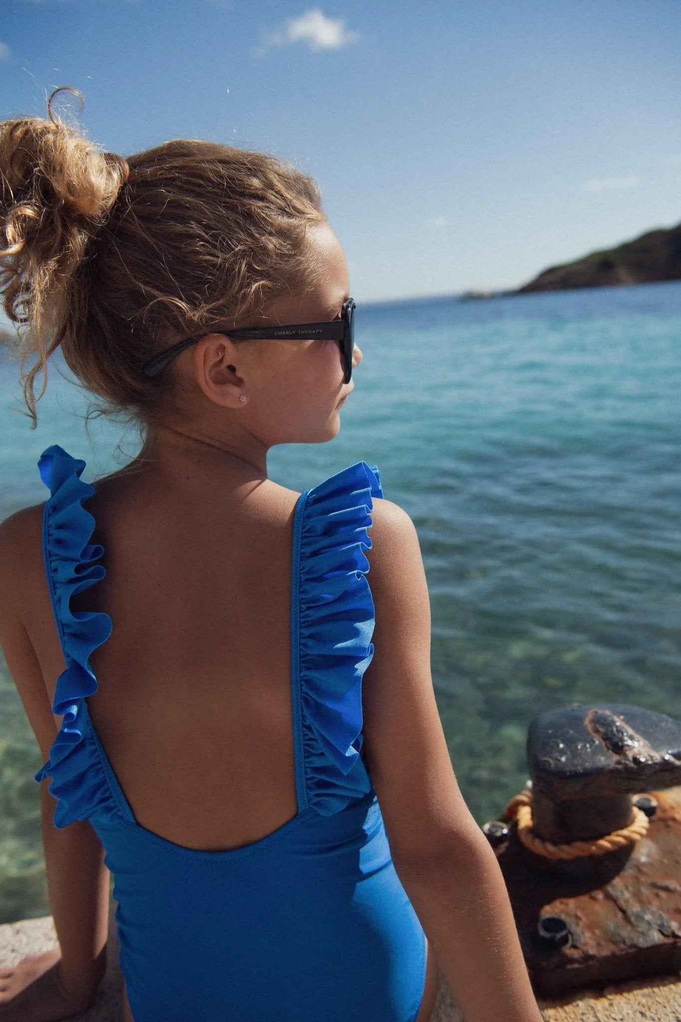 Maillot de bain une pièce fille anti UV à volants, bleu royal | BORA BORA 1P